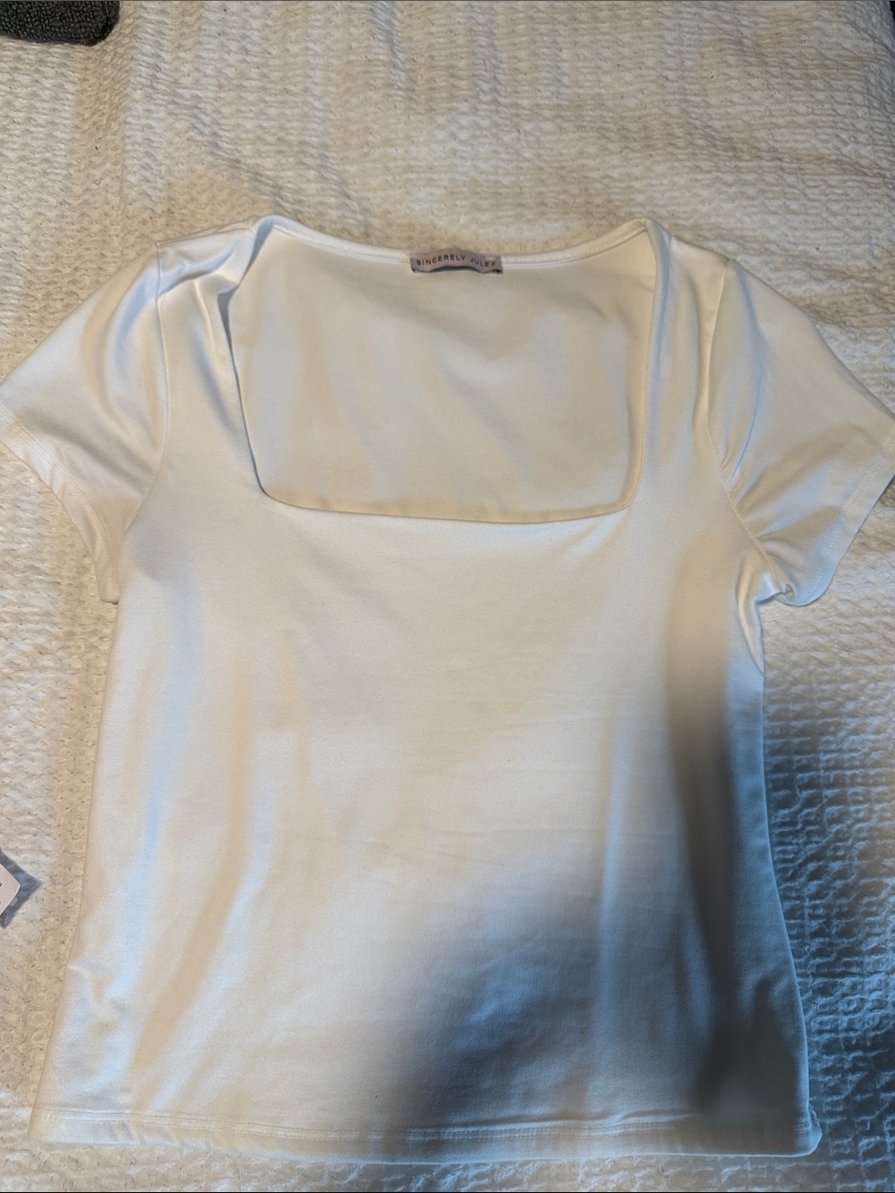 Sincerely Jules White Square Neck Short Sleeve Top